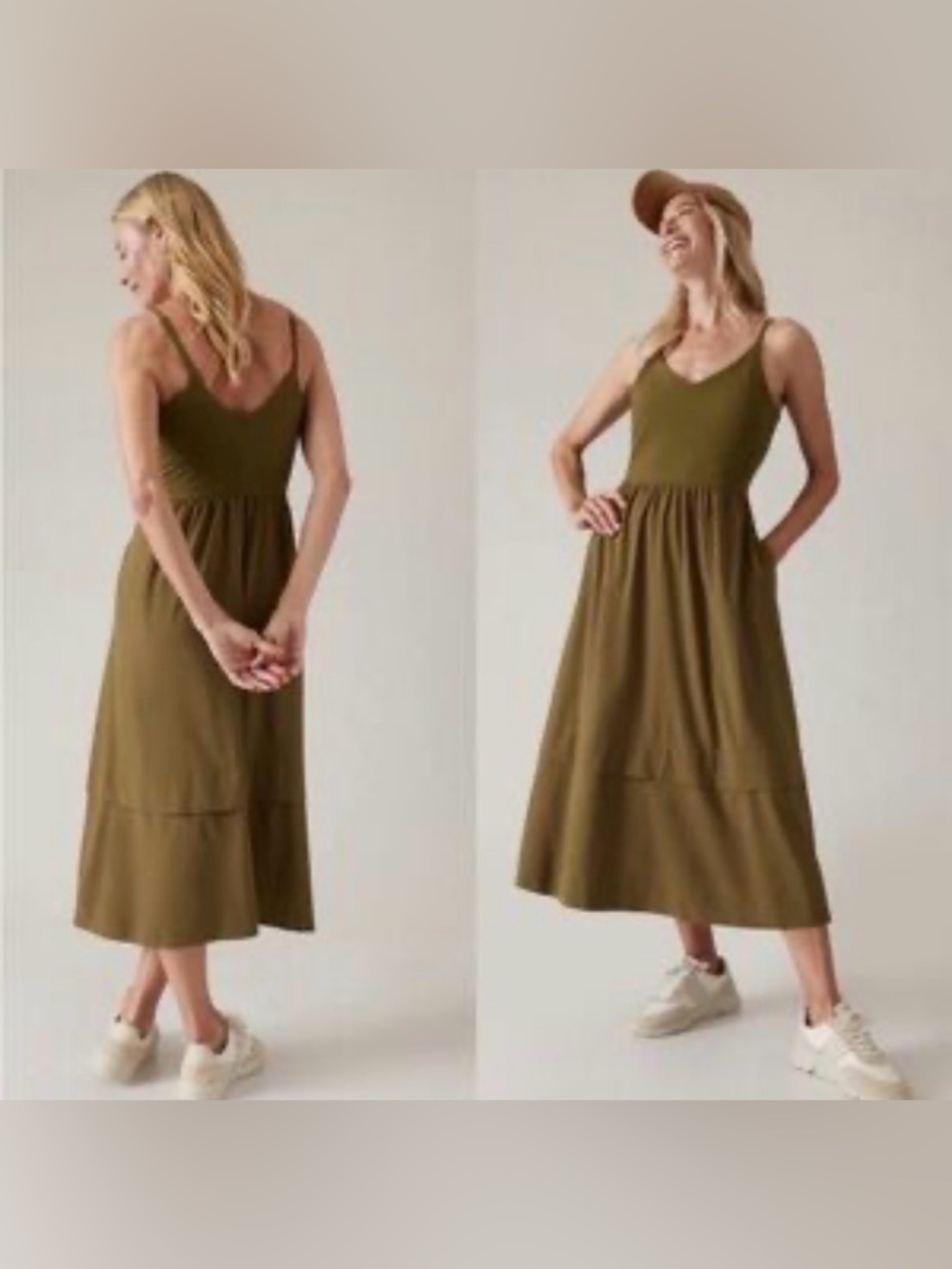 NWOT Athleta Elation Hybrid LP Dress Acacia Olive Green Large Petite  $129